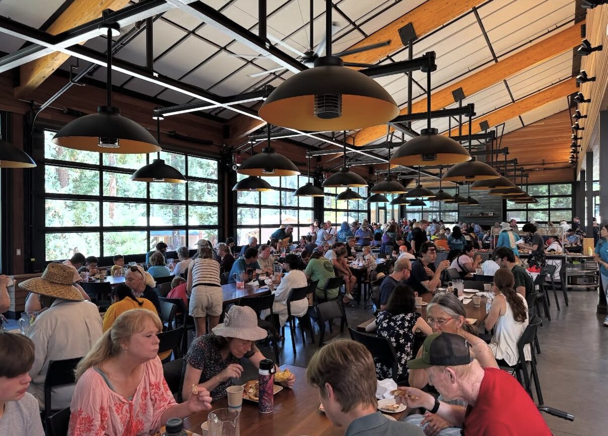 People gathered in Forest Commons for lunch.